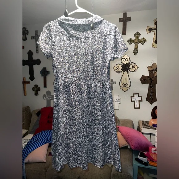 Indigo Rose Floral Cottagecore Button Front Short Sleeve Dress Size MP - Picture 3 of 5